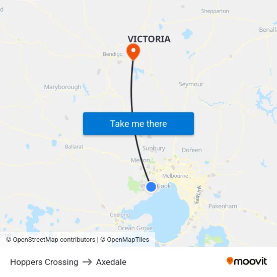 Hoppers Crossing to Axedale map