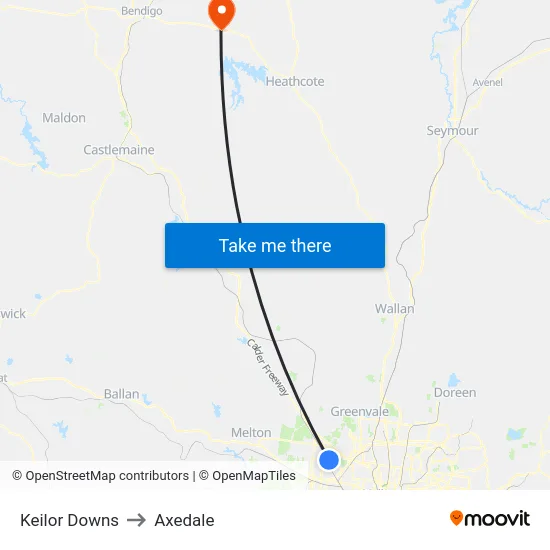 Keilor Downs to Axedale map