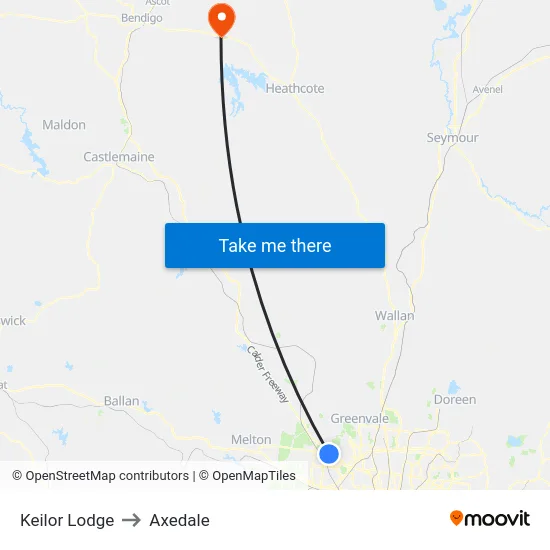 Keilor Lodge to Axedale map