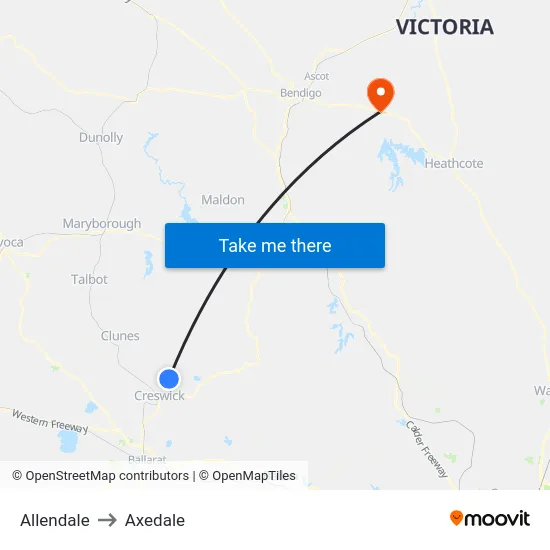 Allendale to Axedale map