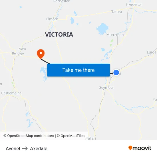 Avenel to Axedale map