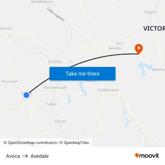 Avoca to Axedale map
