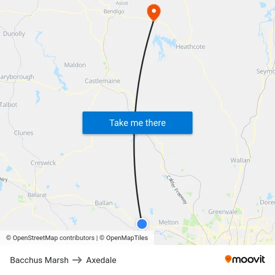 Bacchus Marsh to Axedale map