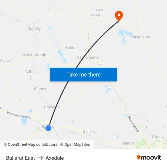 Ballarat East to Axedale map