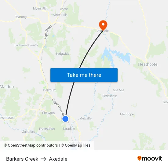 Barkers Creek to Axedale map