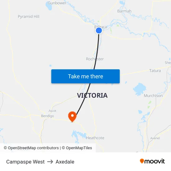 Campaspe West to Axedale map