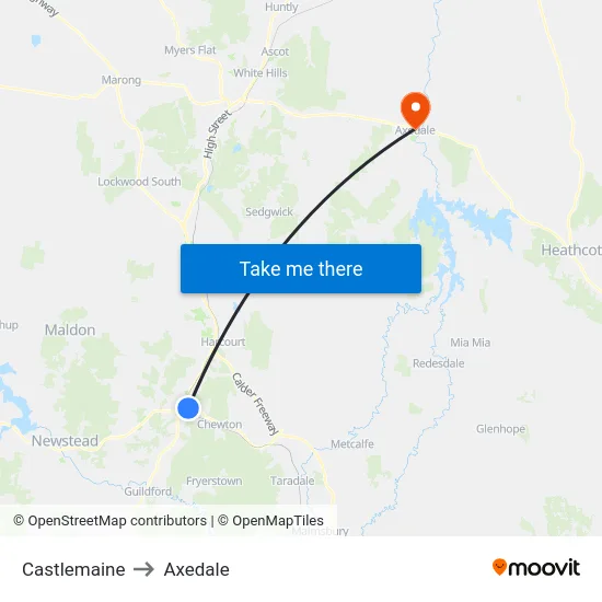 Castlemaine to Axedale map