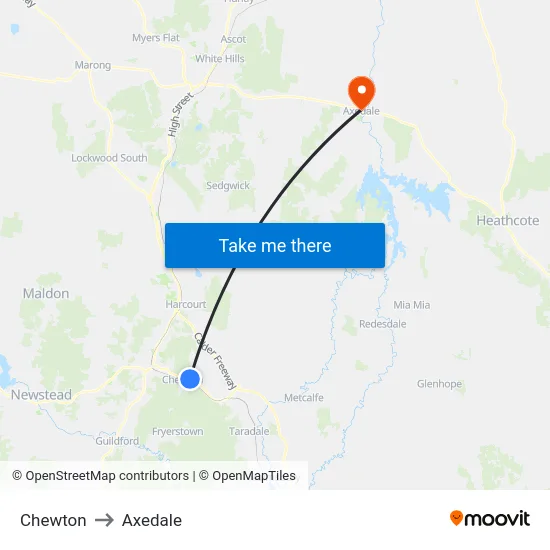 Chewton to Axedale map
