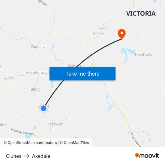 Clunes to Axedale map