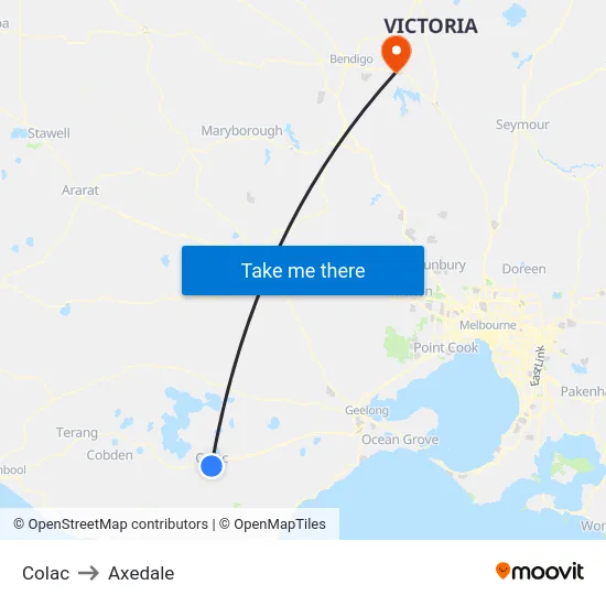Colac to Axedale map