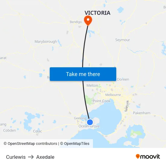 Curlewis to Axedale map