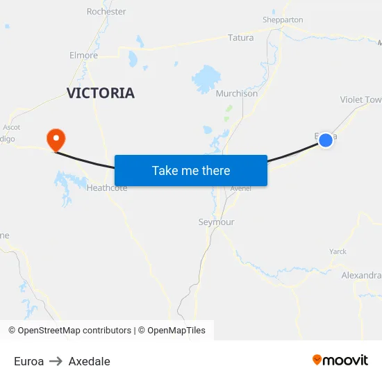 Euroa to Axedale map