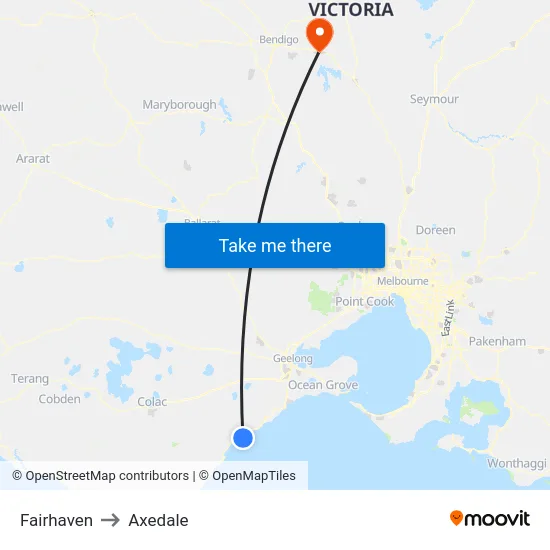Fairhaven to Axedale map