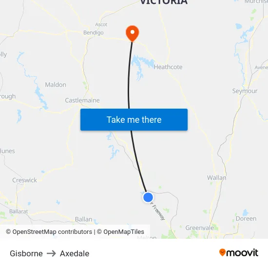 Gisborne to Axedale map