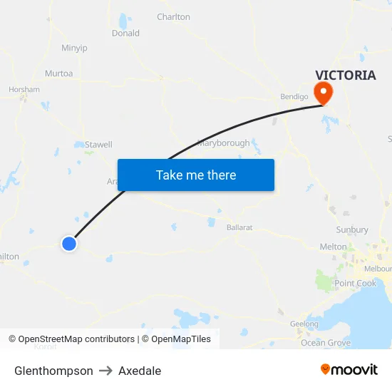 Glenthompson to Axedale map
