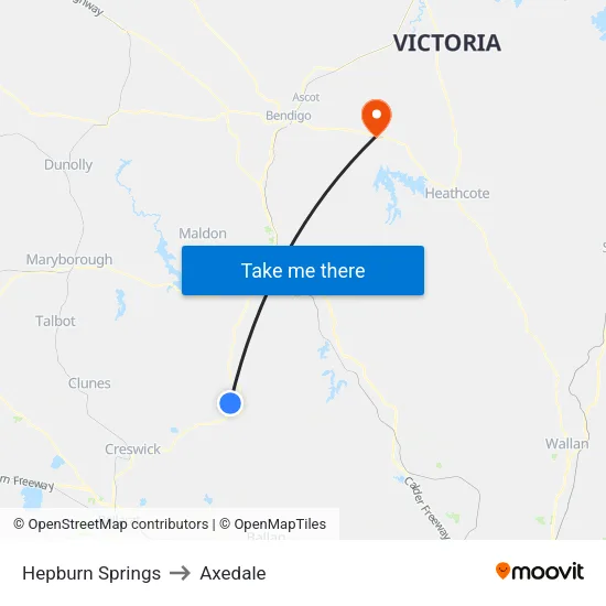 Hepburn Springs to Axedale map