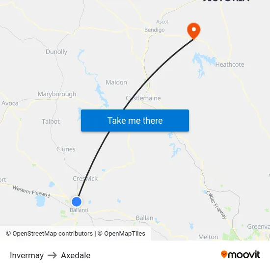 Invermay to Axedale map