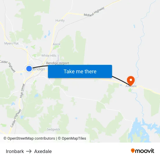 Ironbark to Axedale map