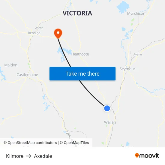 Kilmore to Axedale map