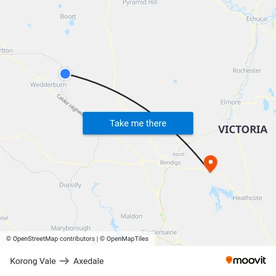 Korong Vale to Axedale map