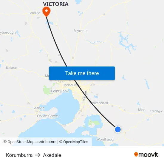 Korumburra to Axedale map