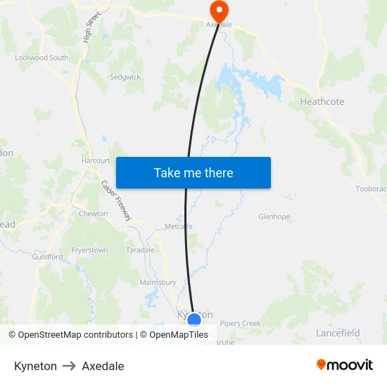 Kyneton to Axedale map