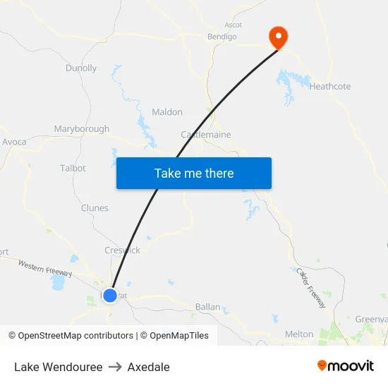 Lake Wendouree to Axedale map