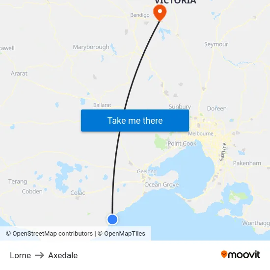 Lorne to Axedale map