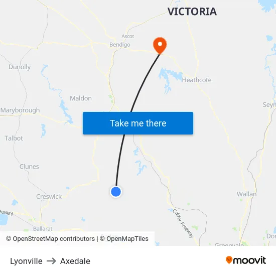 Lyonville to Axedale map