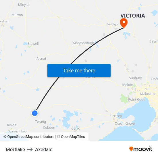 Mortlake to Axedale map