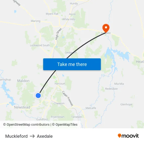 Muckleford to Axedale map