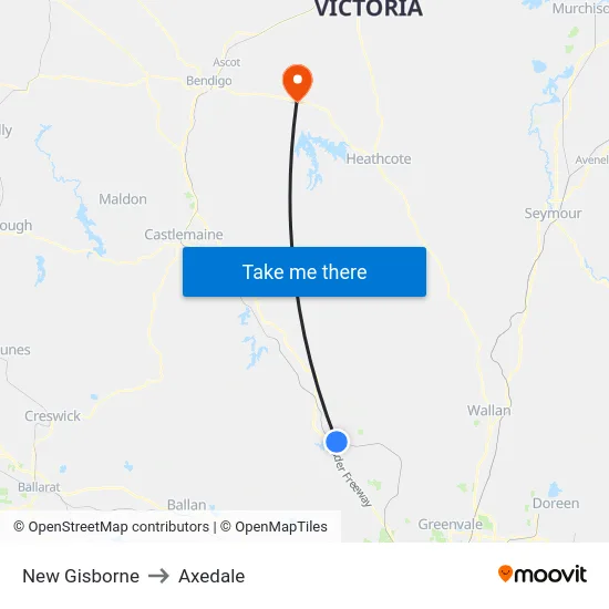 New Gisborne to Axedale map