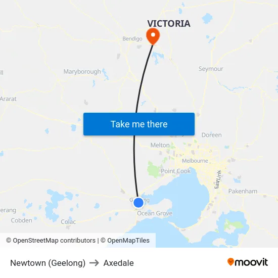 Newtown (Geelong) to Axedale map