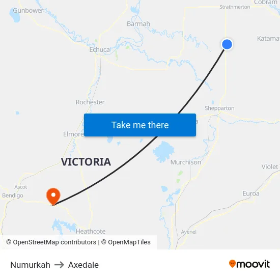 Numurkah to Axedale map
