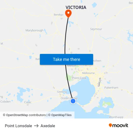 Point Lonsdale to Axedale map
