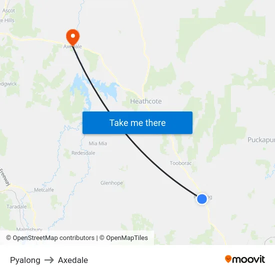 Pyalong to Axedale map