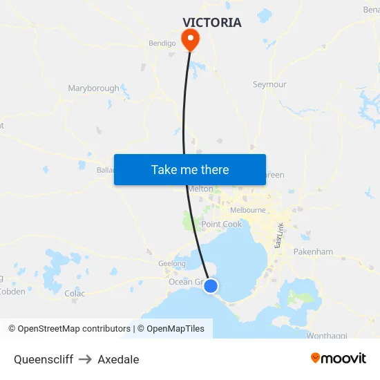 Queenscliff to Axedale map