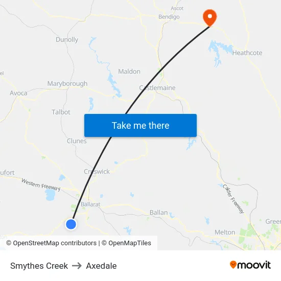 Smythes Creek to Axedale map