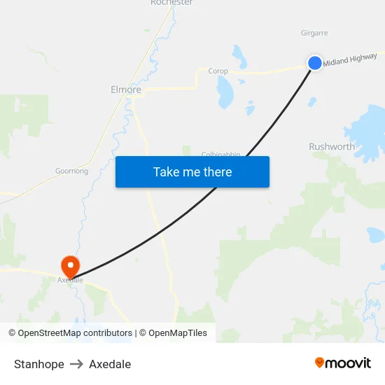Stanhope to Axedale map