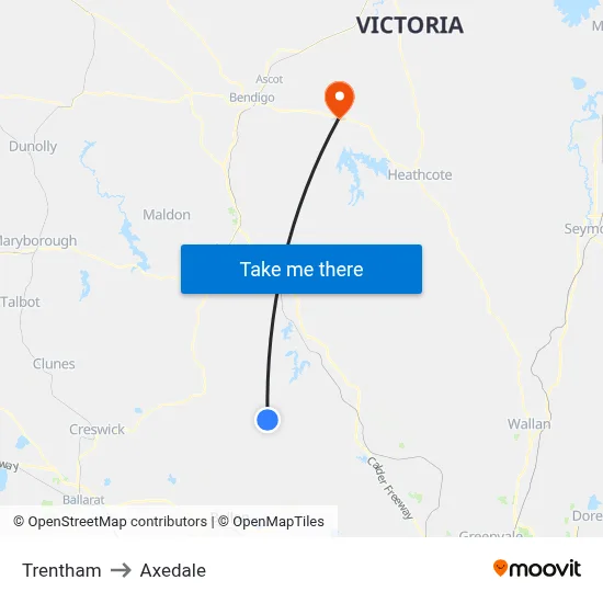 Trentham to Axedale map