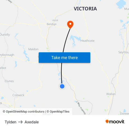Tylden to Axedale map