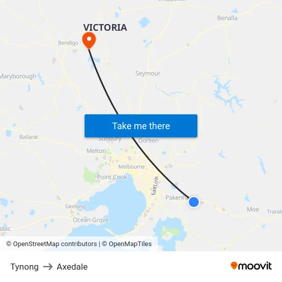 Tynong to Axedale map