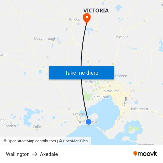 Wallington to Axedale map