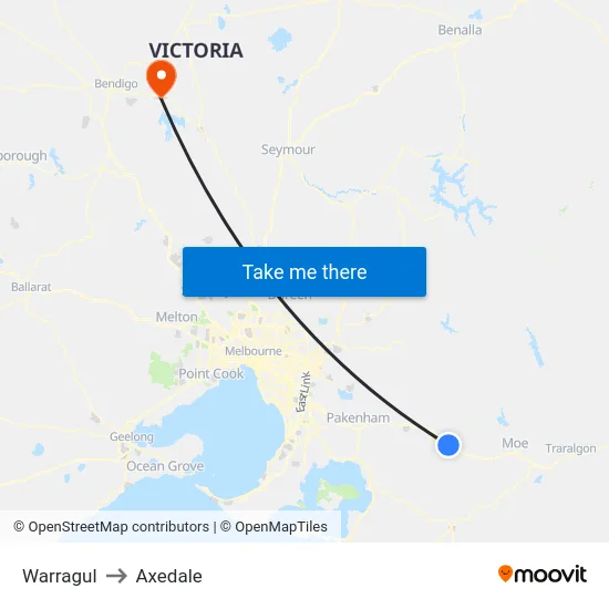 Warragul to Axedale map