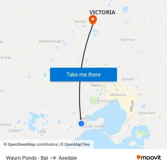 Waurn Ponds - Bal to Axedale map