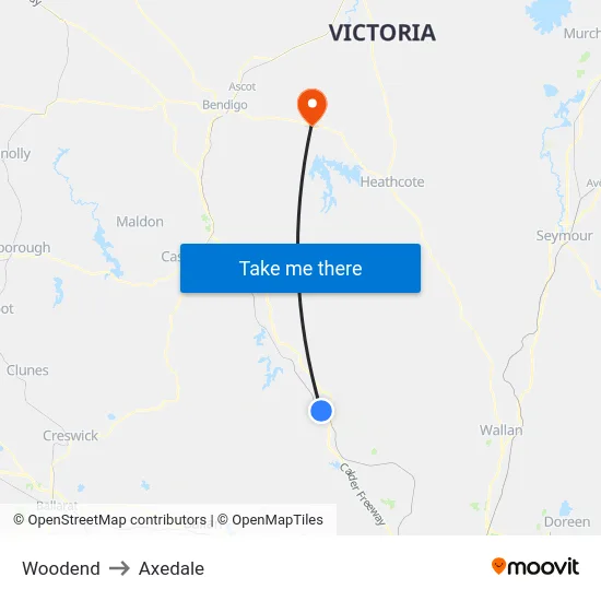 Woodend to Axedale map