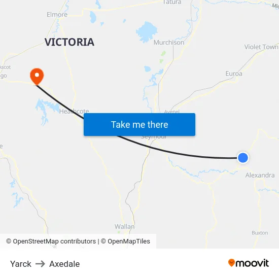 Yarck to Axedale map