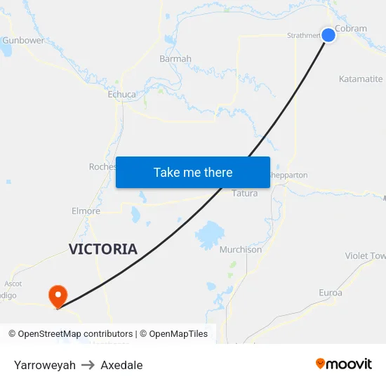 Yarroweyah to Axedale map