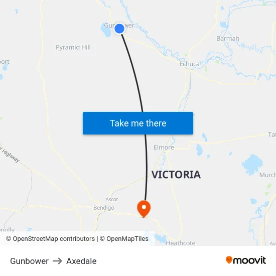 Gunbower to Axedale map
