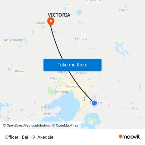Officer - Bal to Axedale map